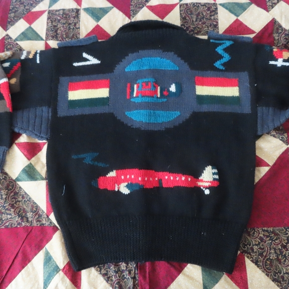 Vtg Hand Knit Berek Aviator Ugly Christmas Sweater Pilot Top Gun Flight Theme M - Picture 3 of 9